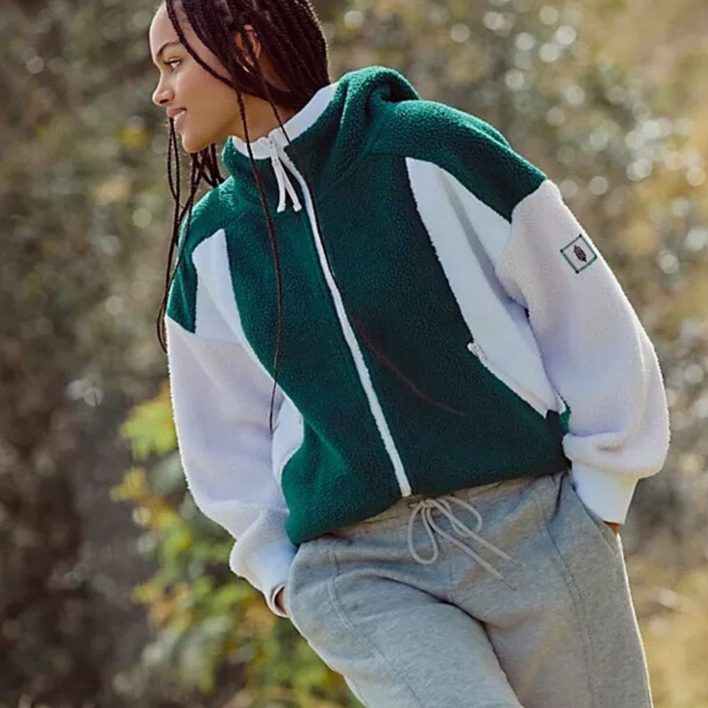 NWOT Free People FP Movement Colorblock Hit the Slopes Fleece Zip-Up Hoodie